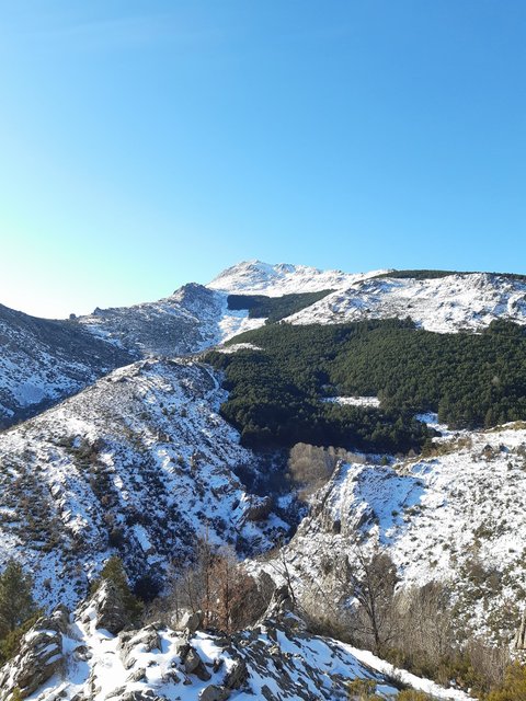 Vista del Pico de Ocejón nevado desde el camino de las Chorreras de Despeñalagua